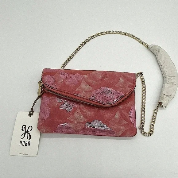 Hobo Daria Sunrise Floral suede leather Embossed Metallic Pink Flowers Crossbody - Picture 1 of 15